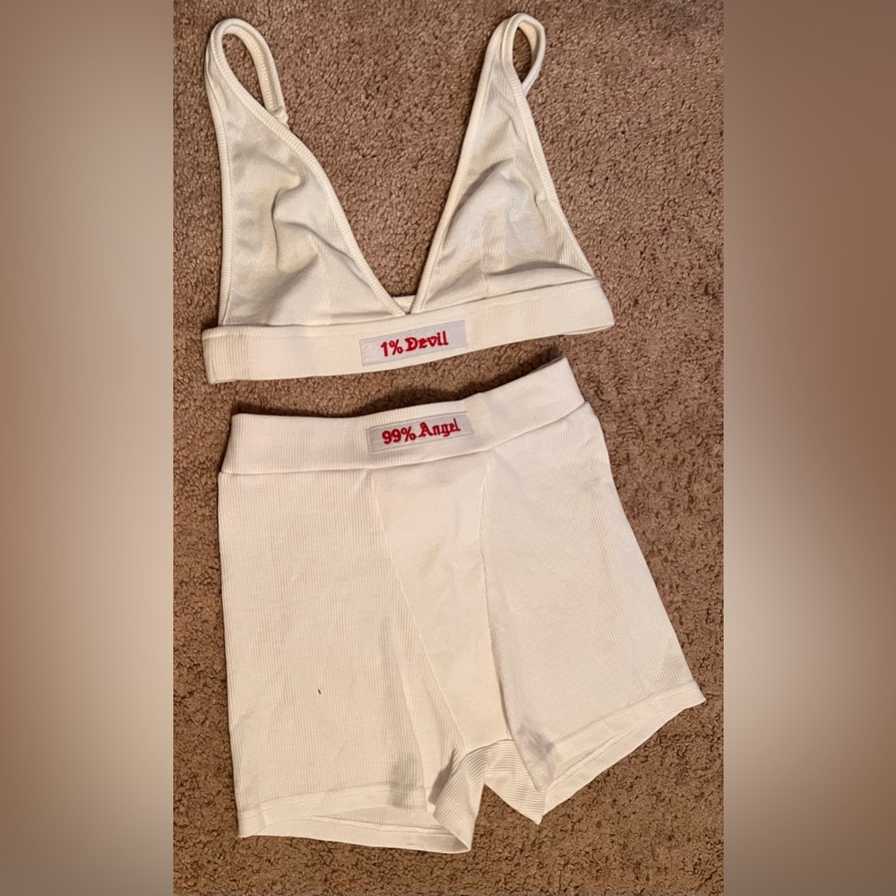 Princie Apparel White 1% Devil Bra 99% Angel Shorts sold as a set